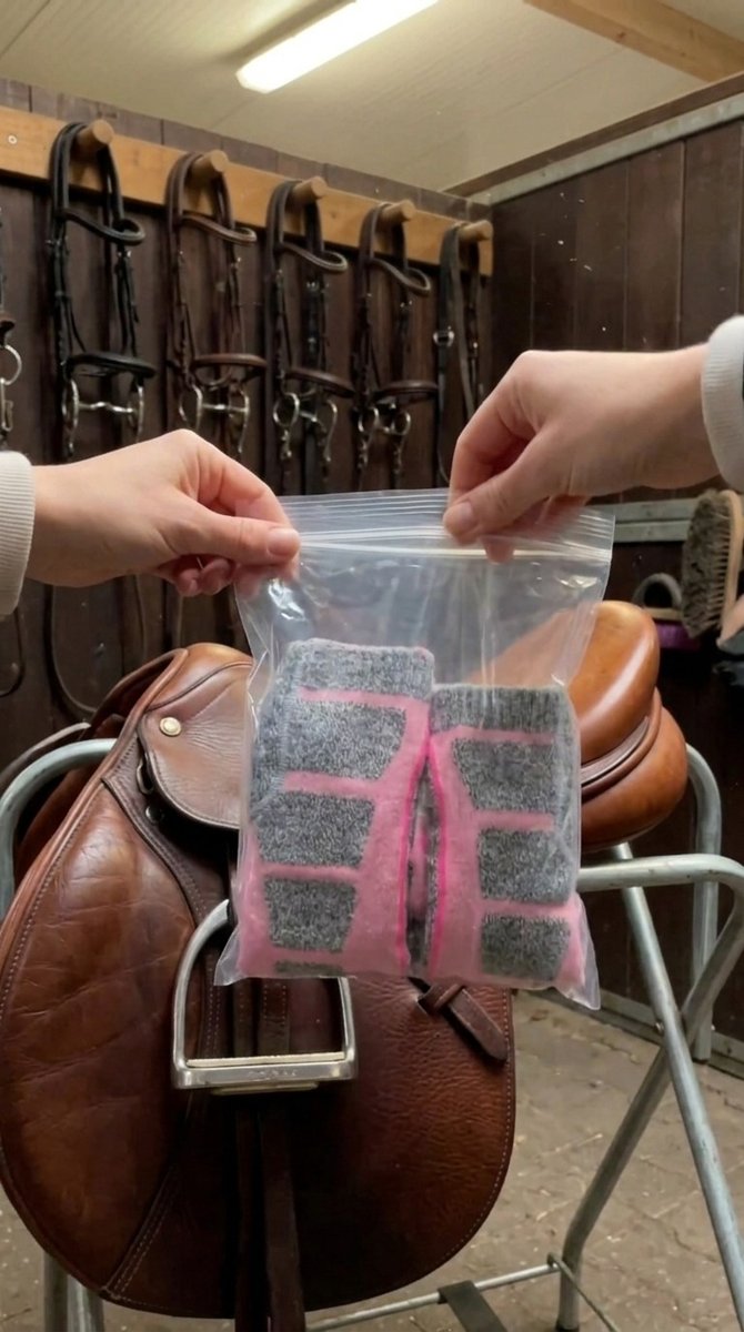 Unboxing Cozy Canter socks on the saddle